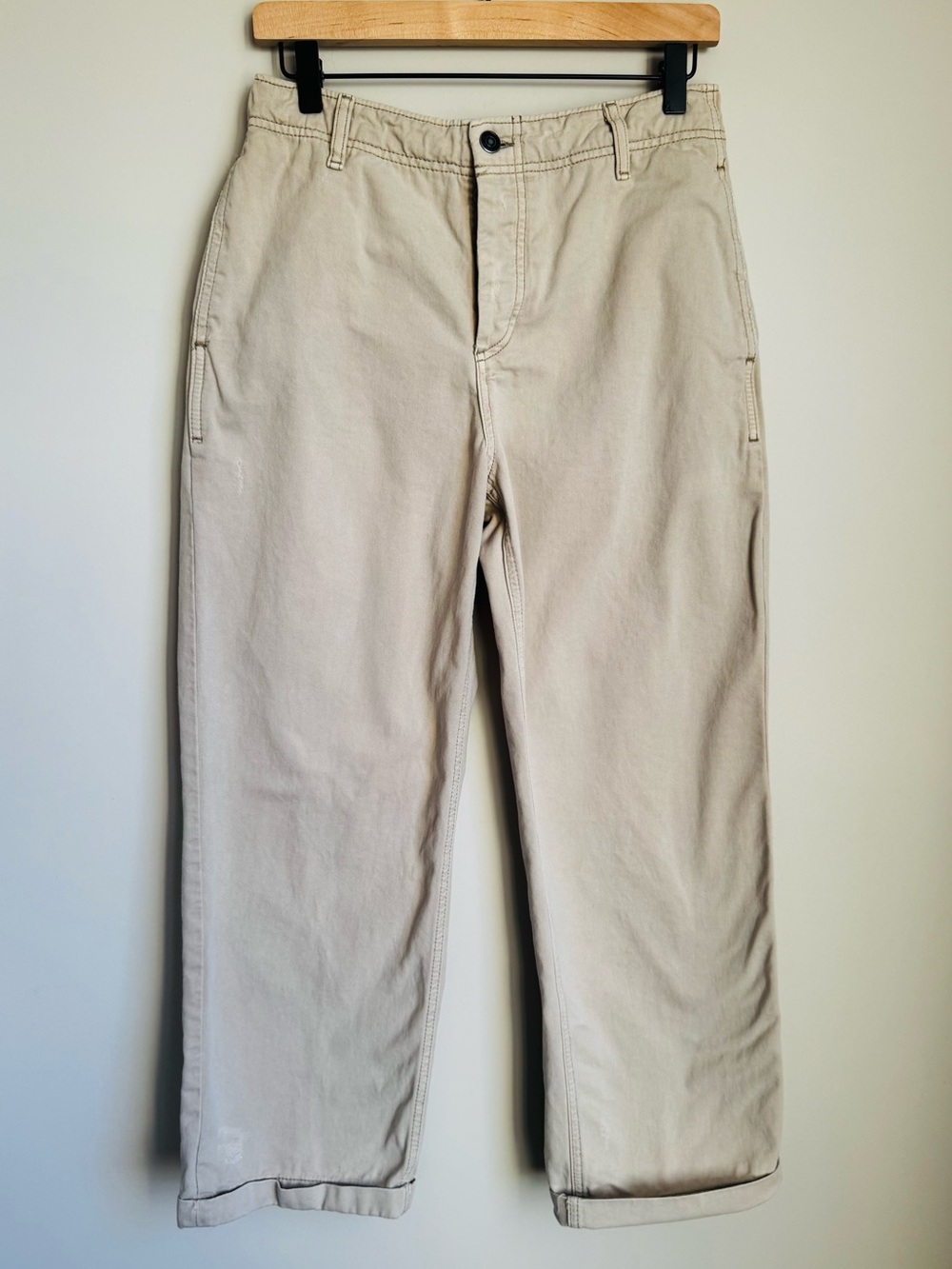 Free People Cream Khaki Cotton Cuffed Chino Pants